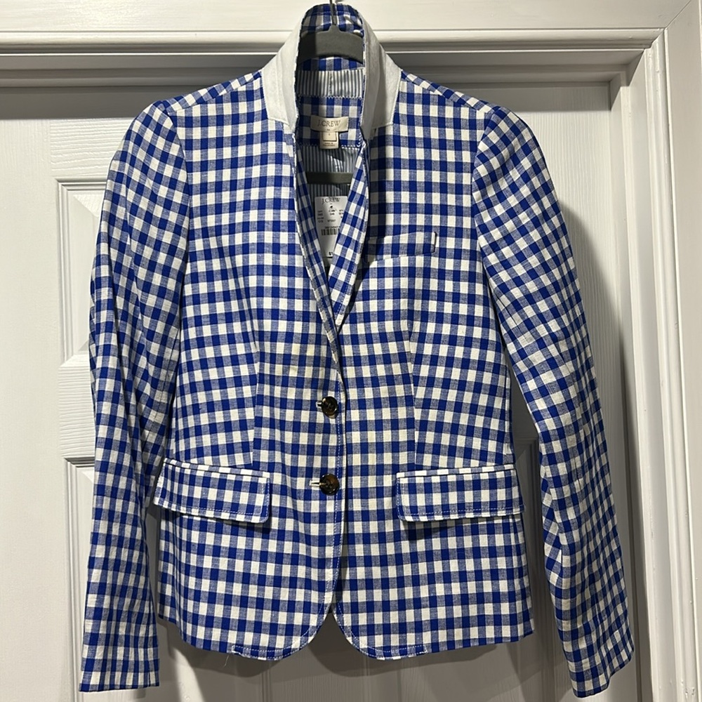 J. Crew Blue and White Checkered Blazer